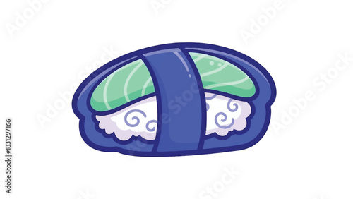 Cute Salmon Nigiri Sushi Cartoon Illustration.