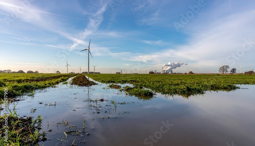 Industrial landscape showing conflicting sources of electricity generation