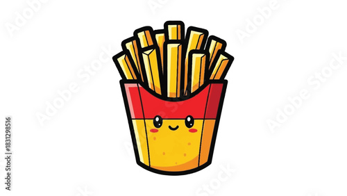 Cute Cartoon French Fries in Red and Yellow Container.