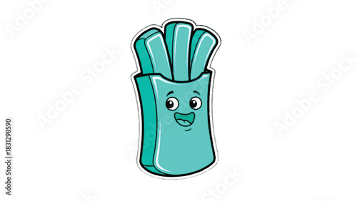 Cute cartoon french fries character with happy face.