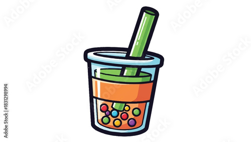 Vibrant cartoon illustration of a delicious bubble tea drink.