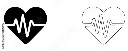 Heart Beat Icon Set – Cardiogram ECG Line in Bold and Outline Style for Medical, Cardiology, Healthcare, Heart Rate Monitoring, and Emergency Health Graphic Designs