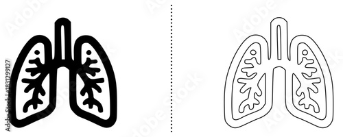 Lungs Icon Set – Detailed Human Respiratory System with Bronchi Pattern in Bold and Outline Line Style for Medical, Pulmonology, Healthcare, and Anatomy Graphic Designs