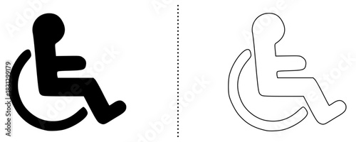 Wheelchair Accessibility Icon Set – Universal Disability Symbol in Bold and Outline Line Style for Healthcare, Public Facilities, Inclusive Design, and Mobility Support Graphics