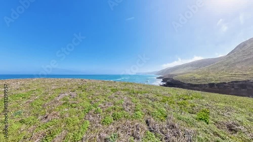 Panning Across Views of Lobo Canyon Entering the Pacific Ocean