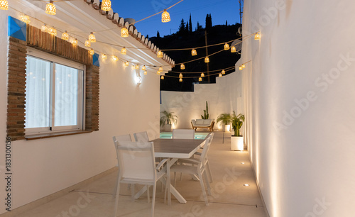 courtyard of a house at night