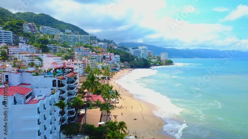 Aerial Drone View of Playa de los Muertos Beach and Pier Puerto Vallarta Mexico #1
