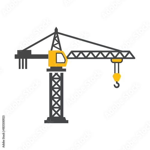 Illustration of a construction crane with a hook and boom.