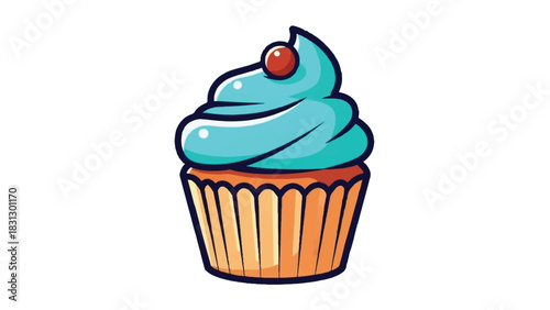 Delicious Blue Frosted Cupcake with Cherry Topping.