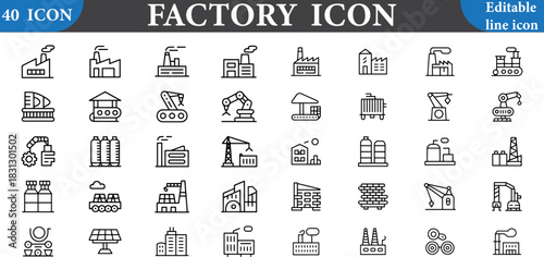 Collection of factory and industry outline icons