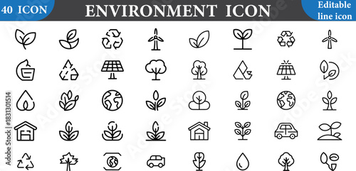 Environment and ecology line icon vector set