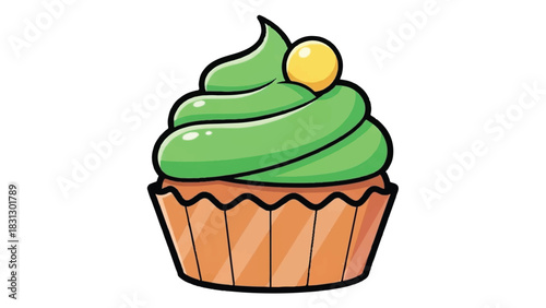 Delicious Green Frosted Cupcake with Yellow Candy Topping.