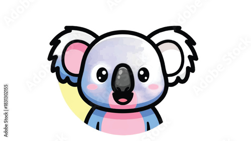 Cute cartoon koala face with big ears and pink cheeks.