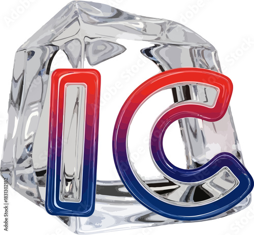Ice cube with letters IC inside and outside.