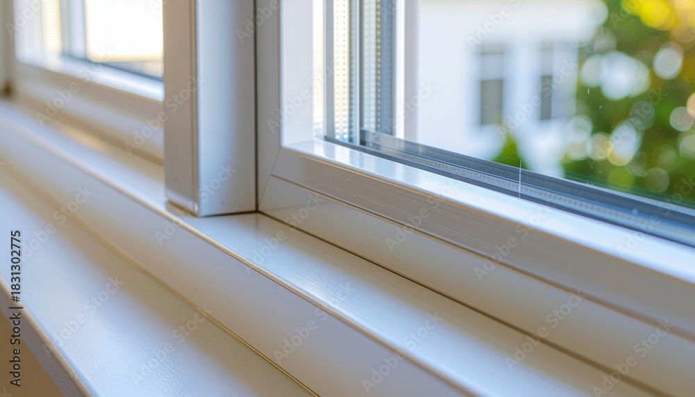 Fototapeta premium Closeup of a white window sill with horizontal grooves