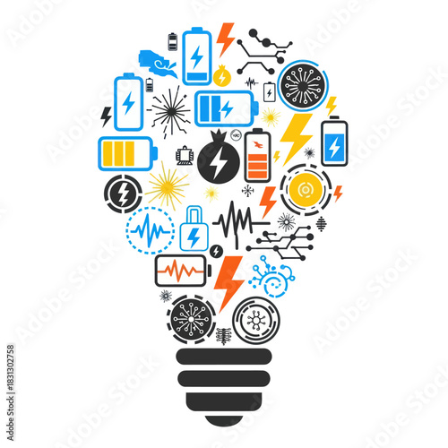 Light Bulb Made of Energy Icons - Innovation and Power.