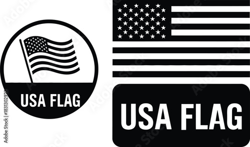 USA flag vector icon set minimalist glyph design for patriotic themes isolated on white background