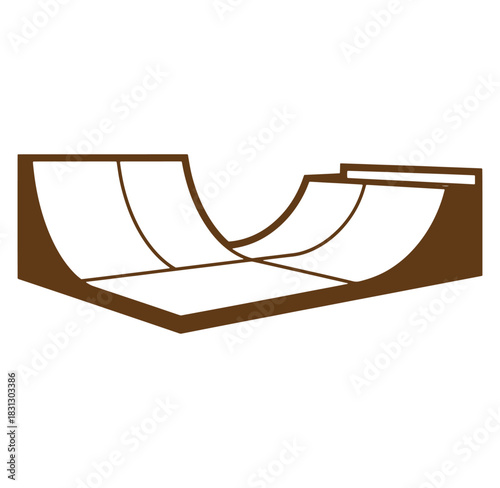 Brown silhouette illustration of a halfpipe skateboarding ramp on a white background
