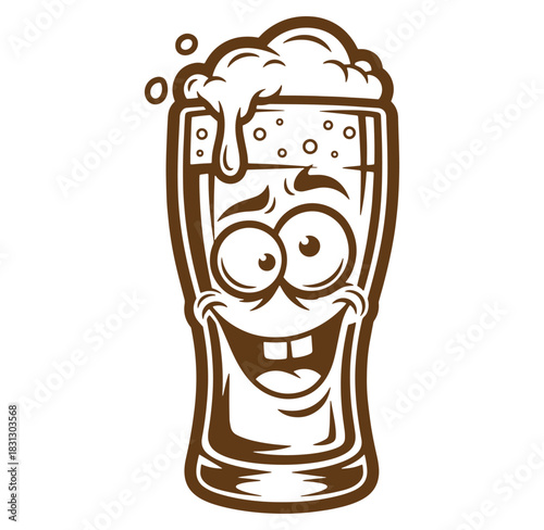 Cartoon beer glass character happy and smiling with foam for beverage design elements