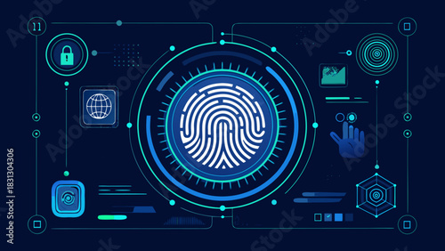 Biometric Fingerprint Digital Security Data Access Technology with vector illustration