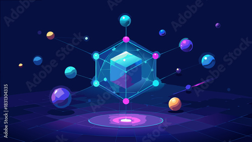 Futuristic Blockchain Data Network Abstract Technology Concept with vector illustration