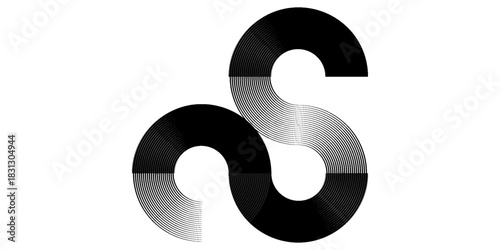 Sport vector pattern of round swirled parallel lines. Black striped design element on white background. For sportswear, interior, wall art. Vector background in retro style. Swirled