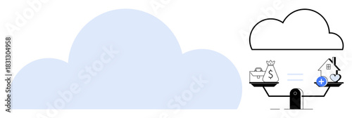 Cloud computing concept. Cloud storing digital assets, balancing business and life goals. Cloud computing enables flexible solutions for personal and business applications. For technology, balance