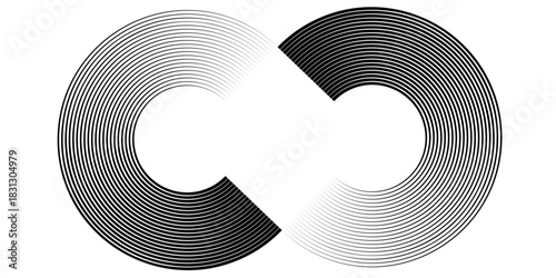 Sport vector pattern of round swirled parallel lines. Black striped design element on white background. For sportswear, interior, wall art. Vector background in retro style. Swirled