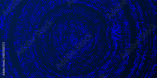 Fintech Big Data Visualization. Abstract Digital Circles of Particles. Futuristic Circular Sound Wave. 3D Virtual Space VR Cyberspace. Crypto Currency Blockchain Concept. Vector Illustration. Eps10