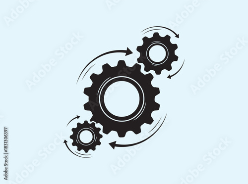 Engineering Gear Cluster Silhouette on Clean White Background
