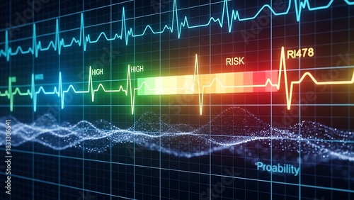 Vibrant Heartbeat Monitor Displaying Vital Signs and Risk Assessment.