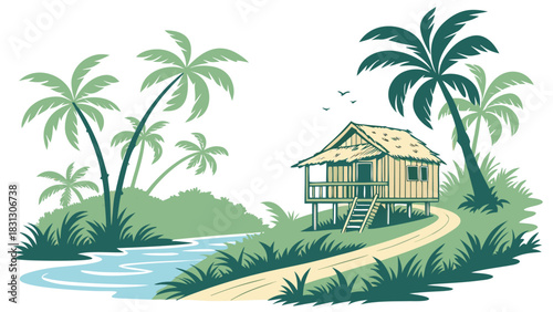 Island Resort Hut Vector.