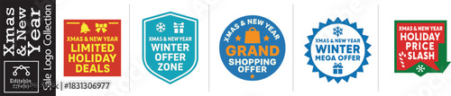 Get Festive with Christmas and New Year Sale Logos Collection for Dynamic Holiday Campaigns, Grab Attention with Eye Catching Winter Deal Graphics