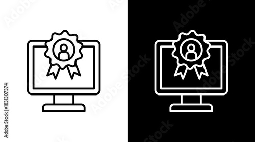 Digital Badge Outline White Icon Set Design