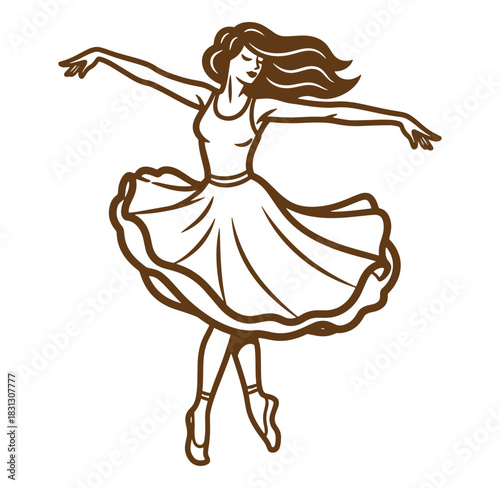 Graceful silhouette of a ballerina dancing elegantly in a classic ballet pose