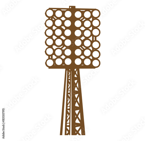 Silhouette of a stadium floodlight tower ready to illuminate sporting events vector illustration