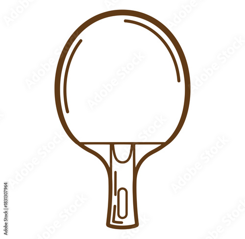 Simple line art illustration of a brown table tennis paddle isolated on white