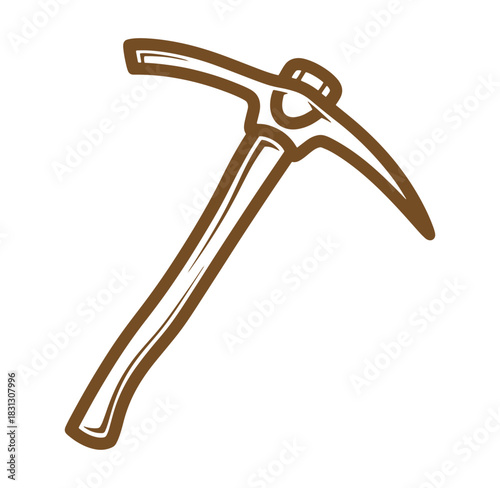Vector illustration of a brown pickaxe tool isolated on white background construction design