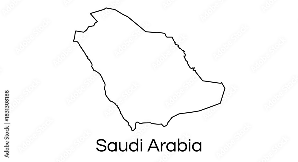 Fototapeta premium Outline map of Saudi Arabia in white, with the country name displayed below.