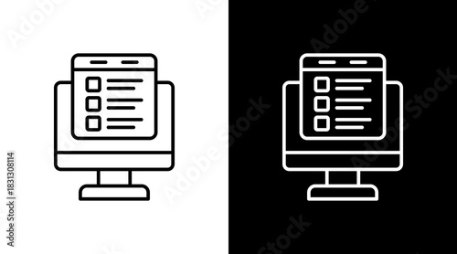 Online Poll Outline White Icon Set Design