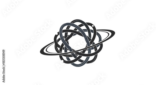 interconnected network complex intertwined rings forming a futuristic orbital system for global connectivity ideal for tech innovation visuals.