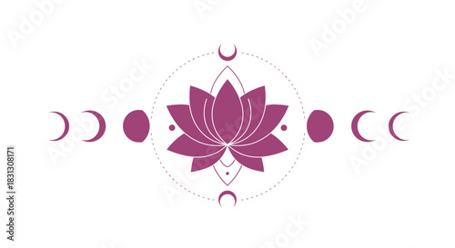 lotus flower moon phases illustration a spiritual zen design ideal for wellness blogs and peaceful retreats showcasing cosmic balance and inner harmony.