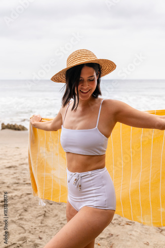 vacationer beach towel portrait 