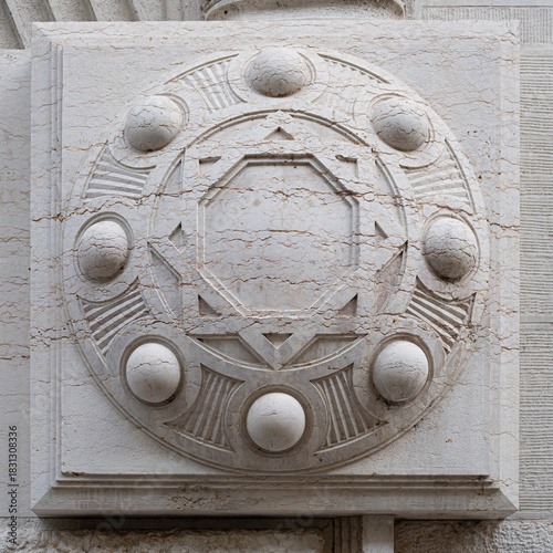 Belle Epoque decorative, intertwined motif carved in Veronese marble. Verona, Veneto, Italy