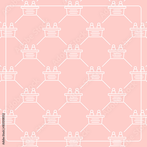 Seamless pattern on a pink background with a reception desk icon. Line design for posters, social media, and banner templates.