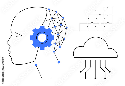 Artificial intelligence concept. Artificial intelligence integrates human-thumbs up computing with cloud solutions. Artificial intelligence improves problem-solving and data analysis. For tech