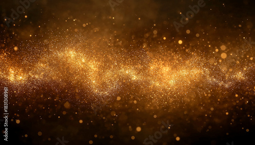 Golden cosmic fog with glowing shimmering particles