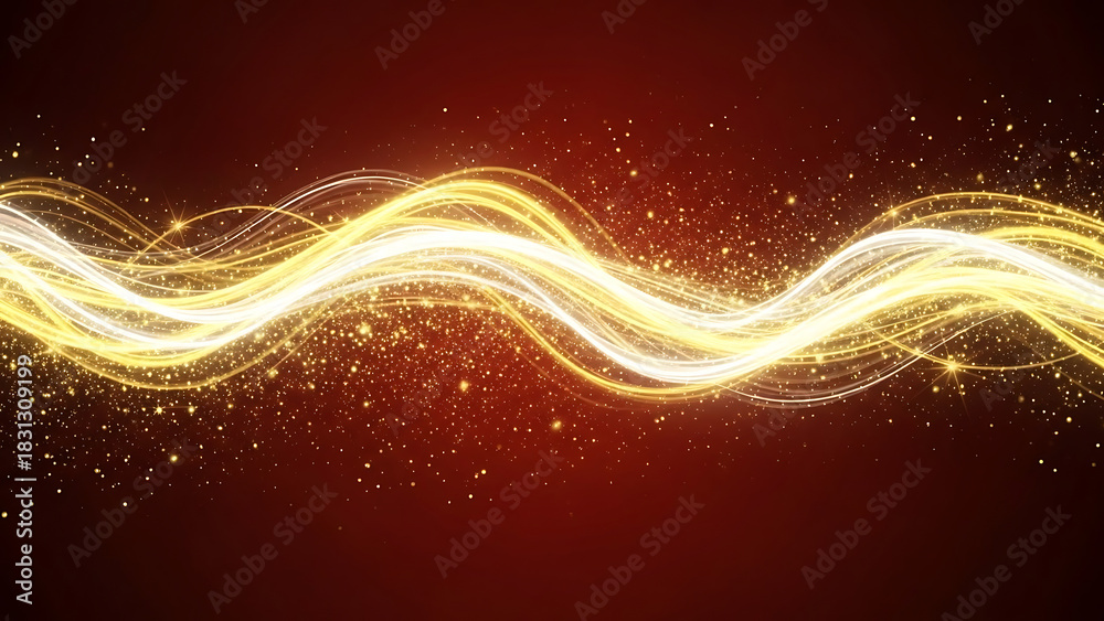 Obraz premium Golden light streaks and sparkles on a dark red background yellow