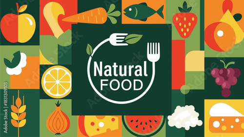 Natural Food Geometric Banner: Modern, Healthy, Organic Design Illustration