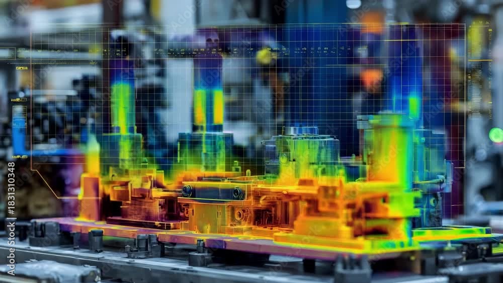 Thermal imaging screen displays heat patterns on industrial components ...